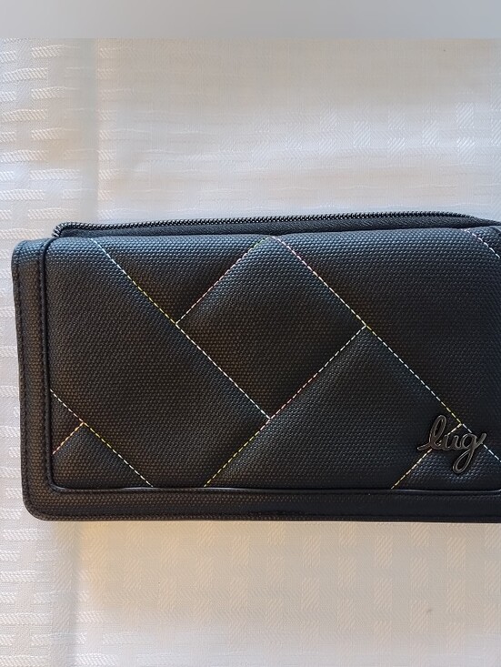 lug Handbags - NWOT LUG Surrey Matte Luxe VL RFID Wallet Black Rainbow Stitching Vegan Leather